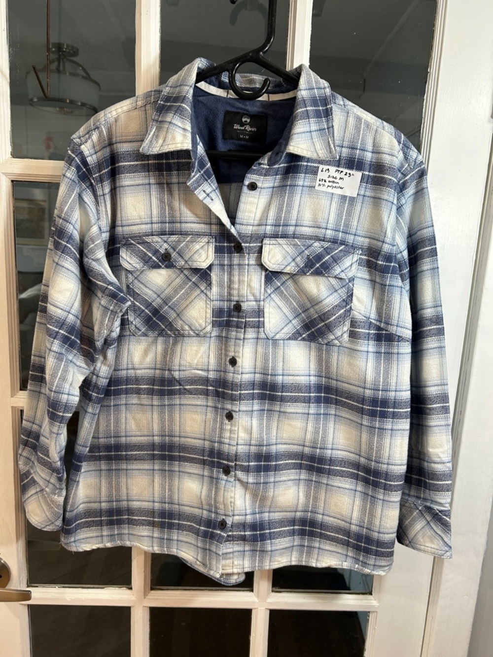 L13.    Blue and White Plaid Button-Up Shirt